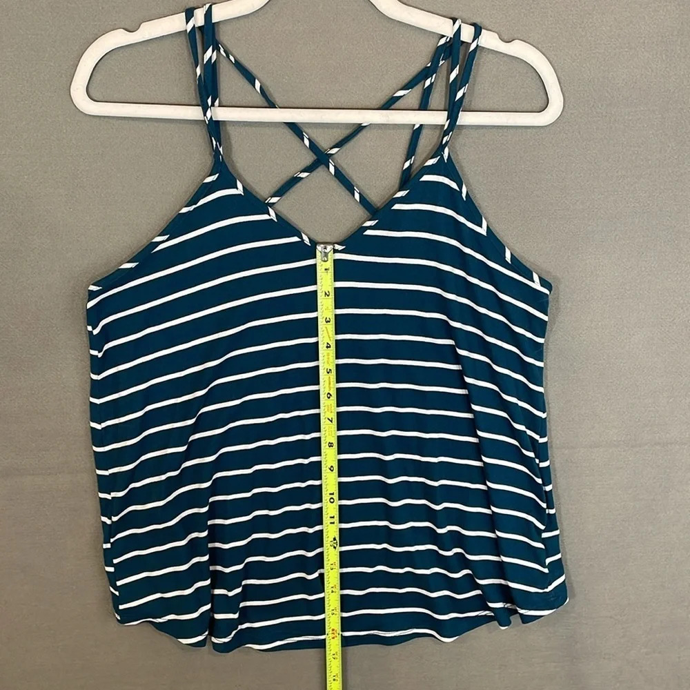 Papermoon Strappy Striped Teal White Loose Fit  Tank Top Women Size Small - Picture 3 of 7